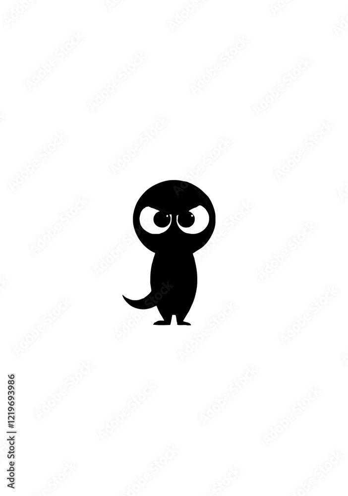 Bold Black and White Cartoon Character with Expressive Angry Eyes and Tail in a Minimalist Vector Style Bold Black and White Cartoon Character with Expressive Angry Eyes and Tail in a Minimalist Vector Style