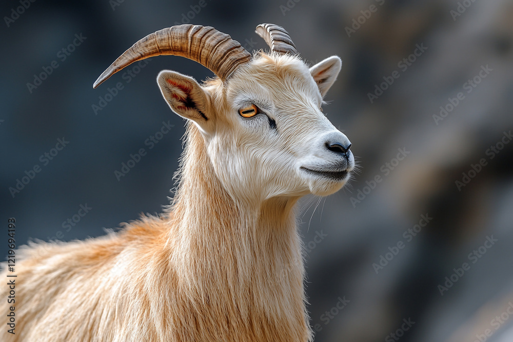 Obraz premium Majestic Goat With Striking Horns And Light Fur