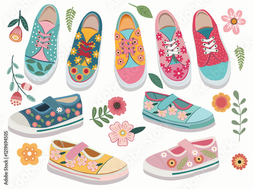  fashion cute sneakers with colorful flower print for kids