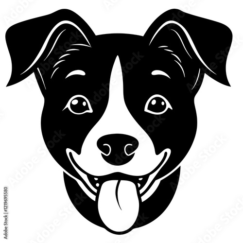 smiling baby dog head black silhouette vector, Simple silhouette Design vector icon with white background.