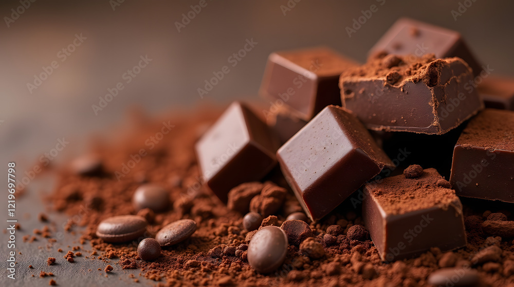 A close up of chocolate crumbles and cocoa powder highlighting the rich and subtle textures of high quality chocolate - a modern header banner. A close up of chocolate crumbles and cocoa powder highlighting the rich and subtle textures of high quality chocolate - a modern header banner.
