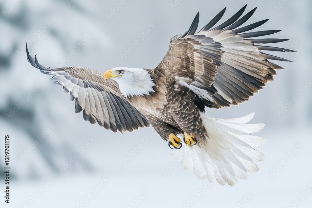 A bald eagle soaring through the sky with its impressive wingspan A bald eagle soaring through the sky with its impressive wingspan