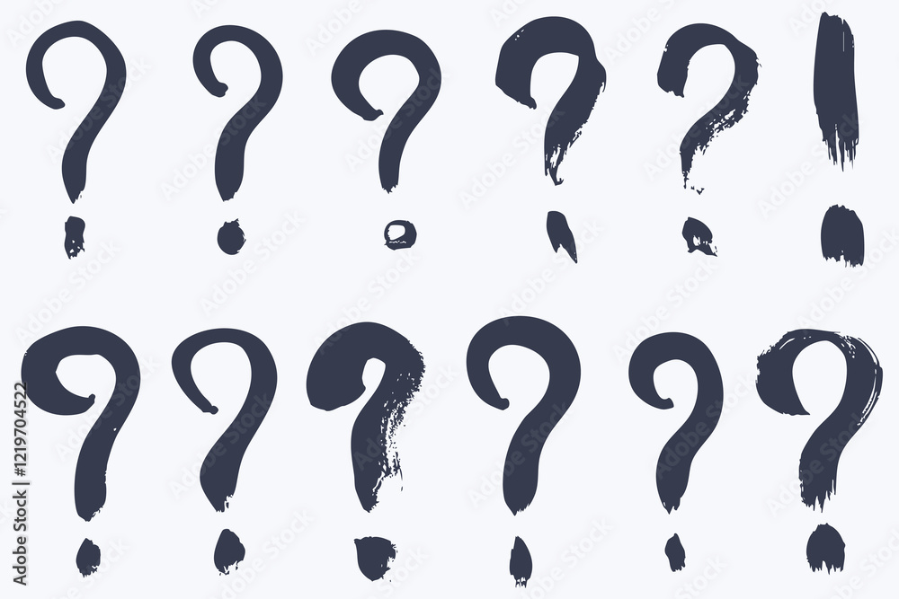 Brush strokes, hand drawn vector question marks. Brush strokes, hand drawn vector question marks.
