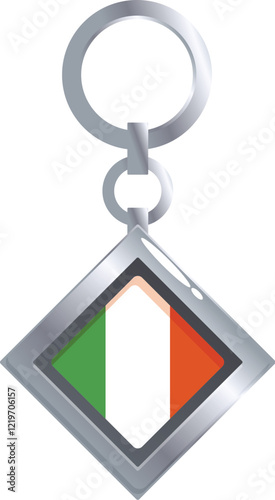 Metallic keychain with irish flag hanging on white background