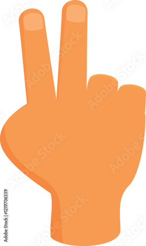 Cartoon hand making victory gesture, peace sign, or number two on a white background