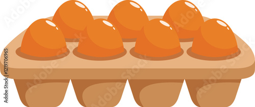 Eight fresh eggs are nestled in a cardboard egg carton, ready for breakfast, baking, or cooking