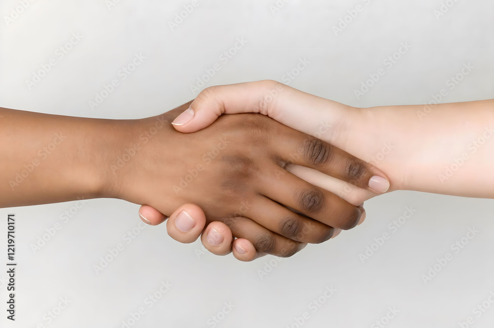 Close-up of two hands shaking symbolizing unity, diversity, collaboration, partnership, mutual understanding,ideal for promoting concepts of teamwork,equality,inclusivity in business or community Close-up of two hands shaking symbolizing unity, diversity, collaboration, partnership, mutual understanding,ideal for promoting concepts of teamwork,equality,inclusivity in business or community