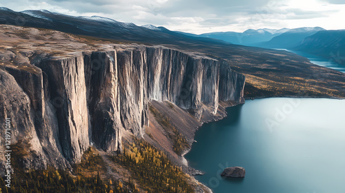 Yukon's wright pass: breathtaking drone panorama of rugged, wild cliffs in canada's north. Wild Cliffs. Illustration