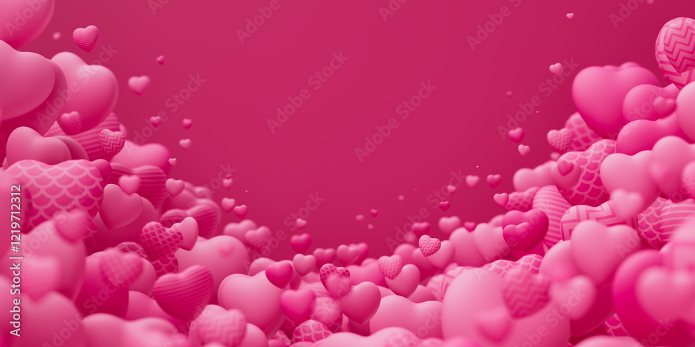 Valentines day background with many violet textured flying hearts with blur effect. Romantic love backdrop. 3d Redner illustration Valentines day background with many violet textured flying hearts with blur effect. Romantic love backdrop. 3d Redner illustration