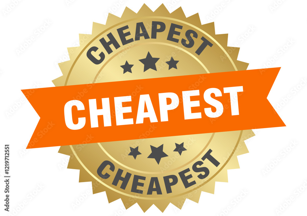 cheapest. cheapest round orange and gold label isolated on transparent background cheapest. cheapest round orange and gold label isolated on transparent background