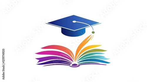 Education Logo Design: Graduation Cap and Rainbow Book