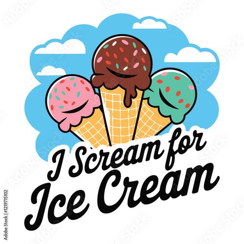 I Scream for Ice Cream T Shirt Design Fun and Sweet Typography T-Shirt Design