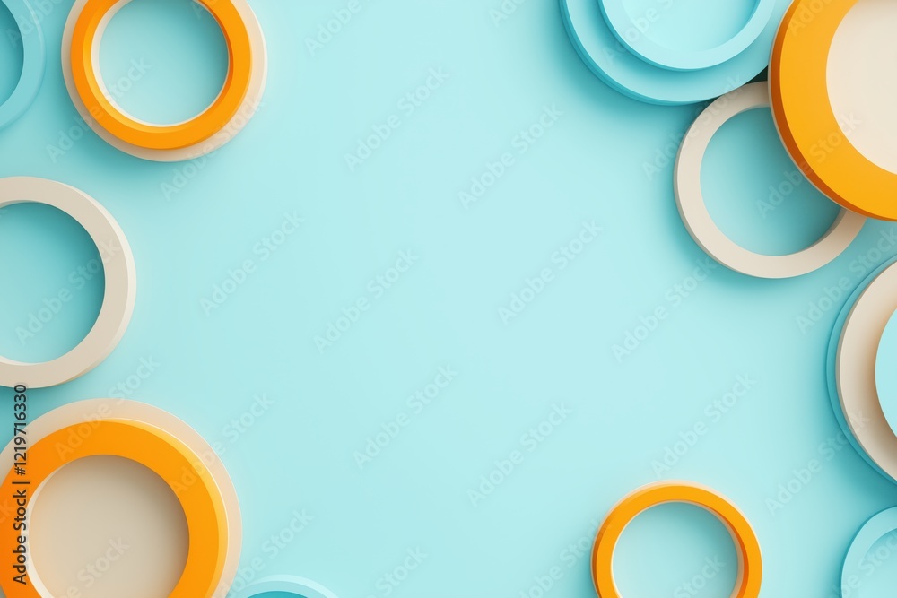 Geometric circular patterns on pastel blue background with vibrant orange and cream accents for modern design and creative layouts Geometric circular patterns on pastel blue background with vibrant orange and cream accents for modern design and creative layouts
