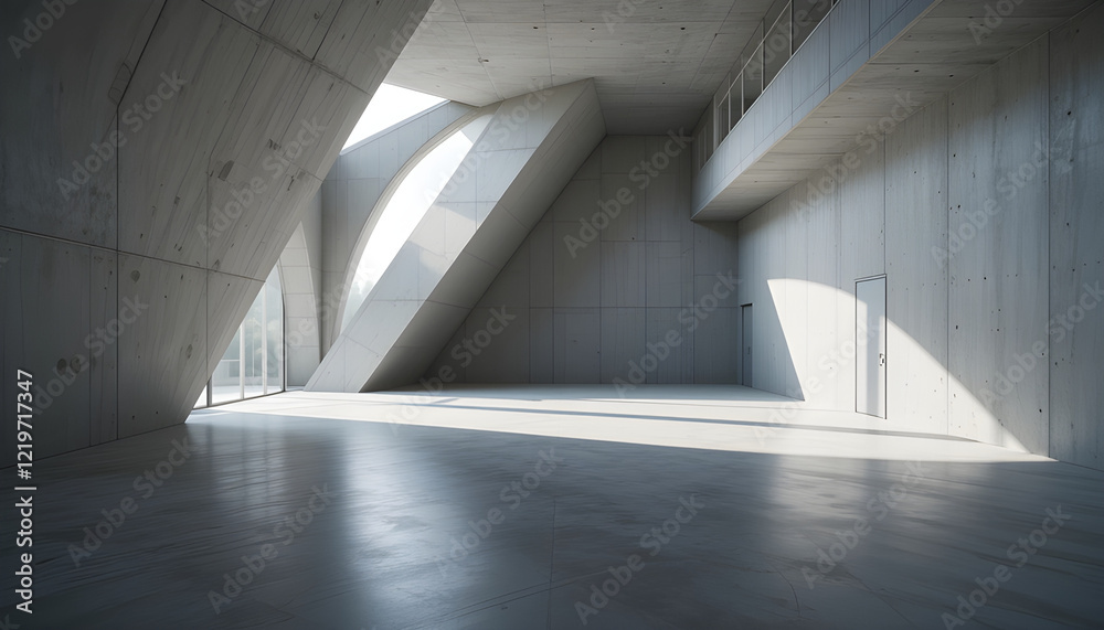 Obraz premium Industrial Concrete Room with Abstract Wall Design and Architectural Perspective