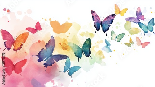 Colorful watercolor butterflies creating a whimsical border with negative space.