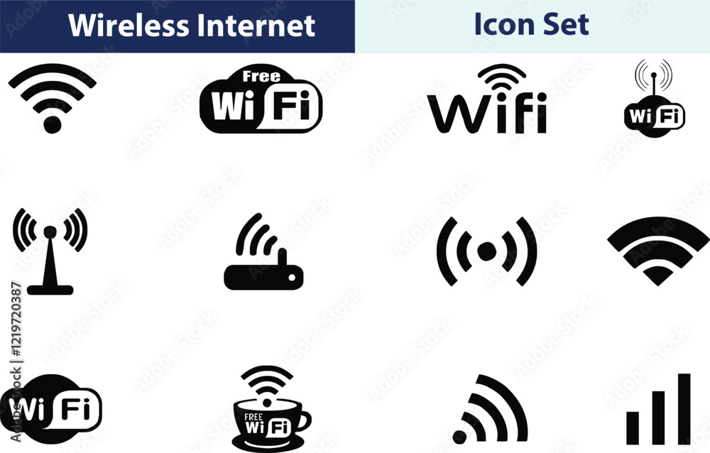 WIFI icon set, Wireless internet Wi Fi icons, button,vector, sign, symbol, logo, illustration, editable stroke, flat design style isolaated on white linear pictogram