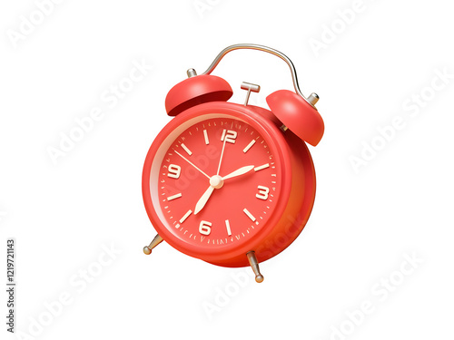 Red vintage alarm clock on blank background. Minimal creative concept. 3d rendering illustration,day,old,metal
