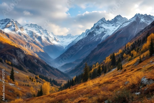 Caucasian mountains in fall, epic shot