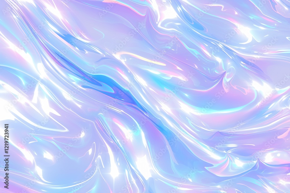 Fototapeta premium Grainy Iridescent Holographic Gradient Background with Glossy Lilac and Psychedelic Colors, Featuring Seamless Fluid Design and Modern Reflective Aesthetic for Artistic and Futuristic Projects