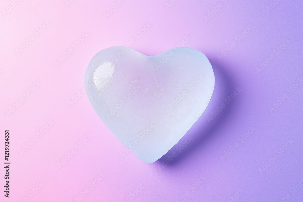 Ice heart shape on colorful background. Vibrant purple, pink gradient colors create romantic valentines aesthetic. Icy heart represents love, romance. Image perfect for valentines day cards Ice heart shape on colorful background. Vibrant purple, pink gradient colors create romantic valentines aesthetic. Icy heart represents love, romance. Image perfect for valentines day cards