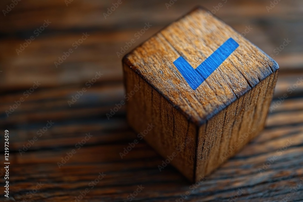 Obraz premium A simple wooden block with a bright blue stripe, possibly used as a marker or decorative item