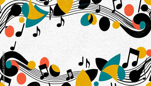 Musical pattern. Design for fabrics, wallpapers. Illustration with oil paint for printing on wall decorations