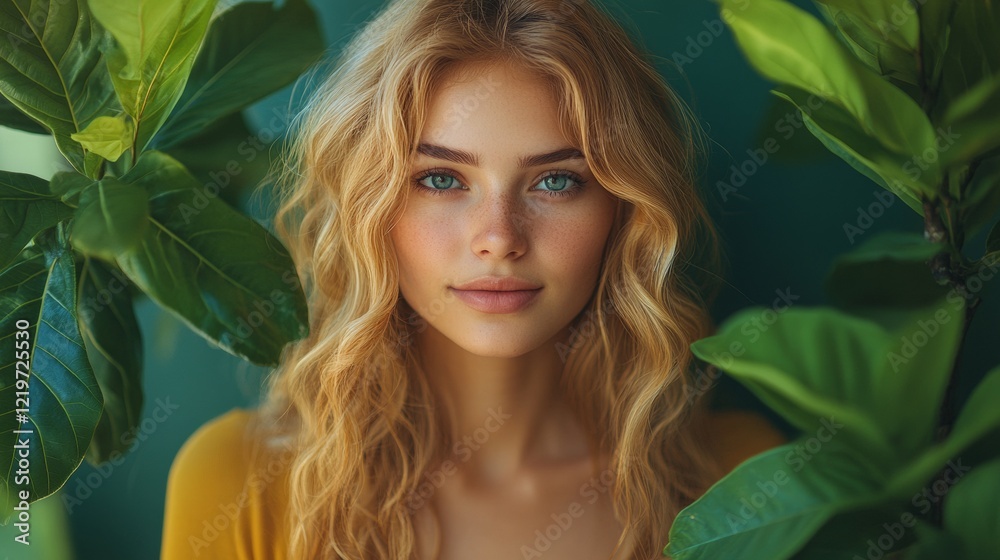 Fototapeta premium Portrait of a Woman Surrounded by Greenery