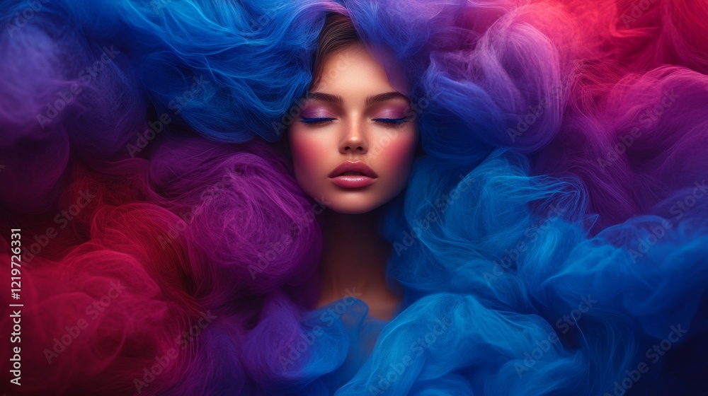 Fototapeta premium Surreal Portrait with Flowing Colorful Smoke