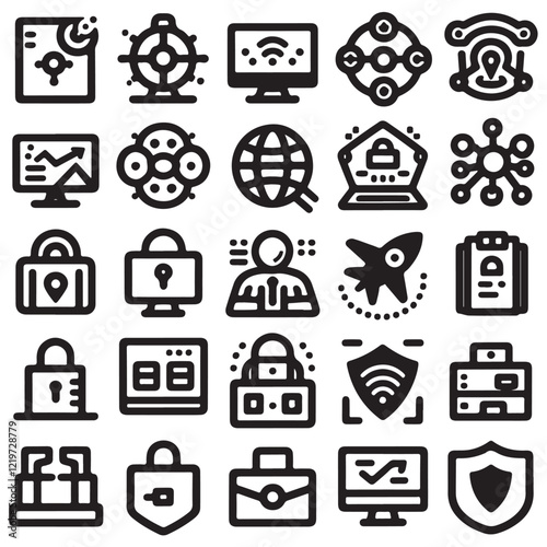 Line icon set related to internet, computer, and security Editable Color icon vector illustration