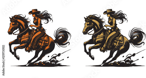 Vector cowgirl riding horse