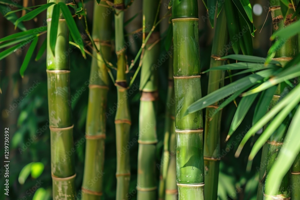 Obraz premium Lush green bamboo stalks create a tranquil and natural backdrop in a dense forest