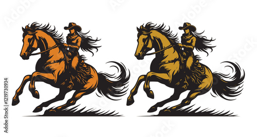 Vector cowgirl riding horse