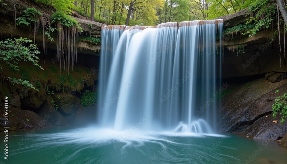 Obraz premium Breathtaking Waterfall on World Cancer Day: Nature's Serenity amidst Lush Forest