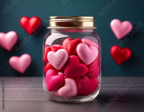 mason jar filled with pink and red hearts valentine s day decor photo