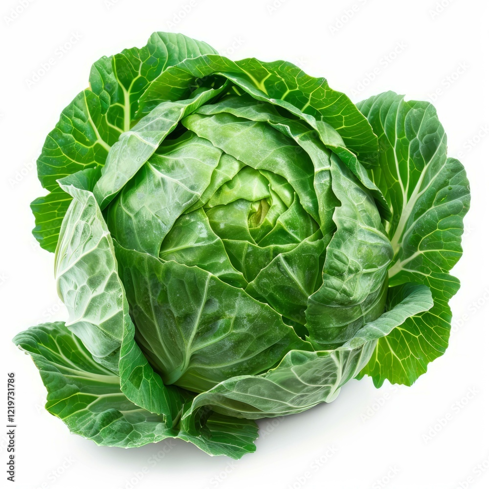 Fresh green cabbage with intact outer leaves on white background Fresh green cabbage with intact outer leaves on white background