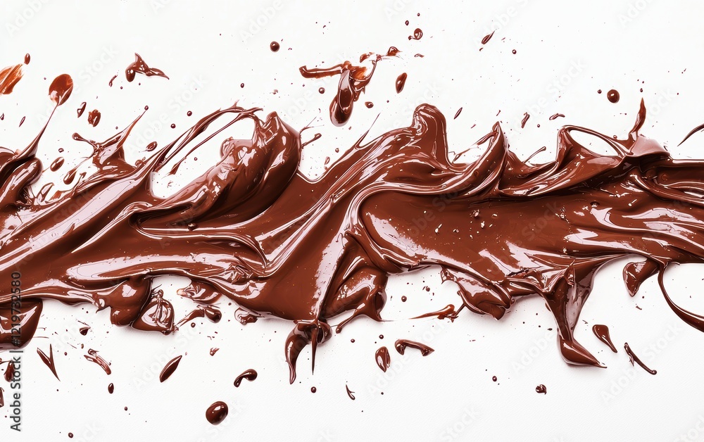 Fototapeta premium Playful neon chocolate smears and splashes forming abstract streaks, glossy finish on a clean white backdrop