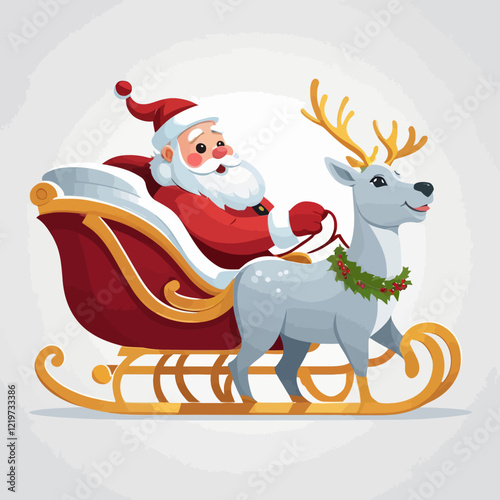 christmas sleigh,Santa Claus in sleigh full of gifts, Christmas tree and reindeer. Merry Christmas holiday. New year and Christmas celebration. vector illustration