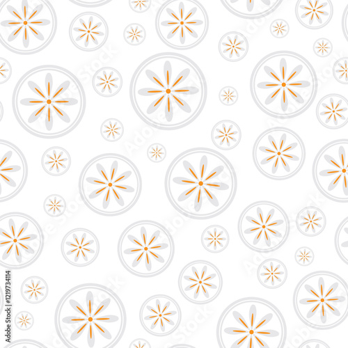 seamless repeat pattern with simple grey with retro orange line floral motifs on a white back ground perfect for fabric, scrap booking, wallpaper, gift wrap projects
