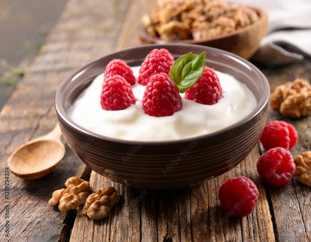 healthy breakfast yogurt raspberries walnuts healthy breakfast yogurt raspberries walnuts
