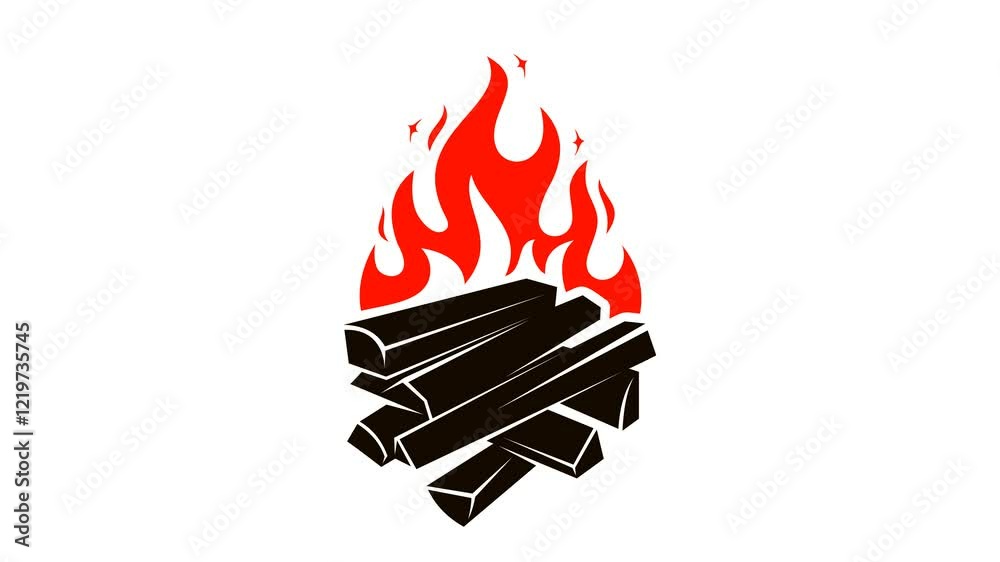 Bonfire, balefire, fire, flames, campfire and burning, graphic animation. Colored. Transparent background motion design. 4K resolution