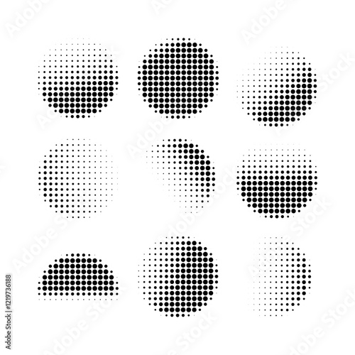 Set of Abstract halftone dotted background. Monochrome grunge pattern with dot and circles. Vector pop art texture for posters layout