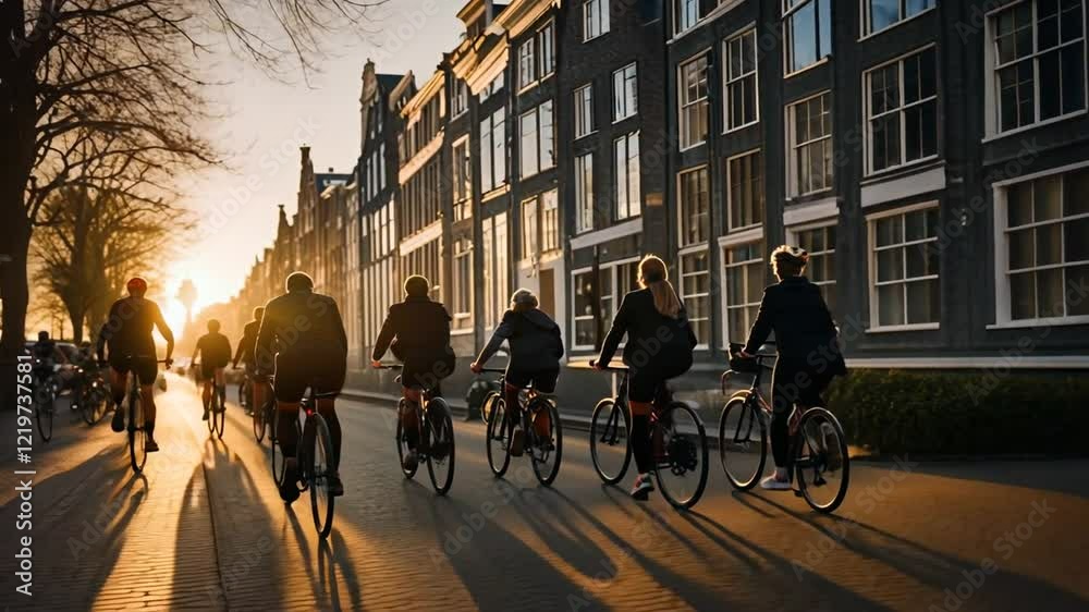 People using bicycles in Amsterdam.