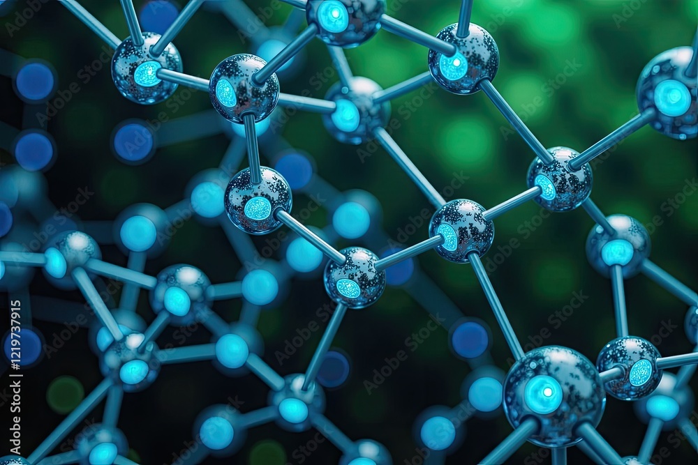 a close up of a bunch of spheres, digital art,classic 3 d model of molecule, blue bioluminescent plastics, detailed chemical diagram, shiny background a close up of a bunch of spheres, digital art,classic 3 d model of molecule, blue bioluminescent plastics, detailed chemical diagram, shiny background