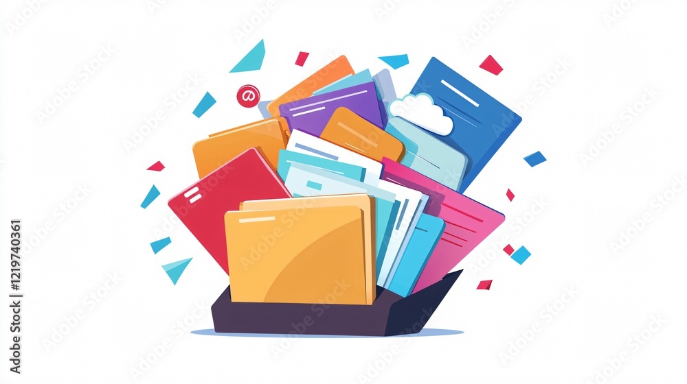 Colorful Documents in File Folder and Cloud Download Concept Colorful Documents in File Folder and Cloud Download Concept