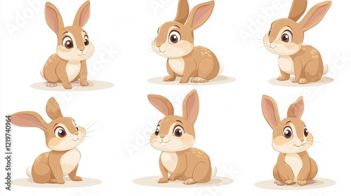 Adorable Cute Rabbit in Various Poses: Cartoon Illustration