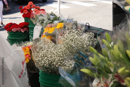 Bouquets of flowers at the outdoor farmers market in Pittsburgh, Pennsylvania photo