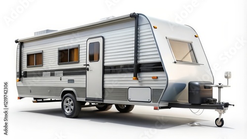 Silver Caravan Trailer on White Background