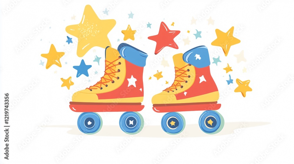 Fototapeta premium Wide Angle Roller Skate Style with Cloud and Stars