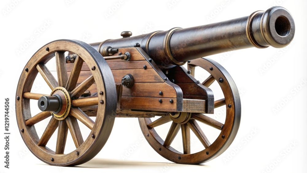 Antique Cannon on White Background