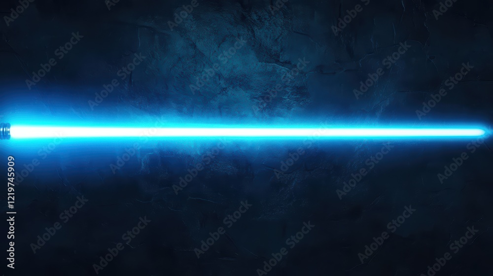 Obraz premium Blue light saber on dark background with abstract textured surface